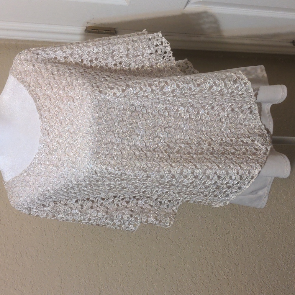 Brody Myles Women's Cream Lace Lined Short Sleeve Shawl Shirt Size L